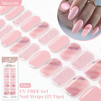 22strips UV Free Nail Gel Strips Loving Heart Gel Polish Nail Sticker Curing-free Adhesive Stickers for Nails Long Lasting Wrap