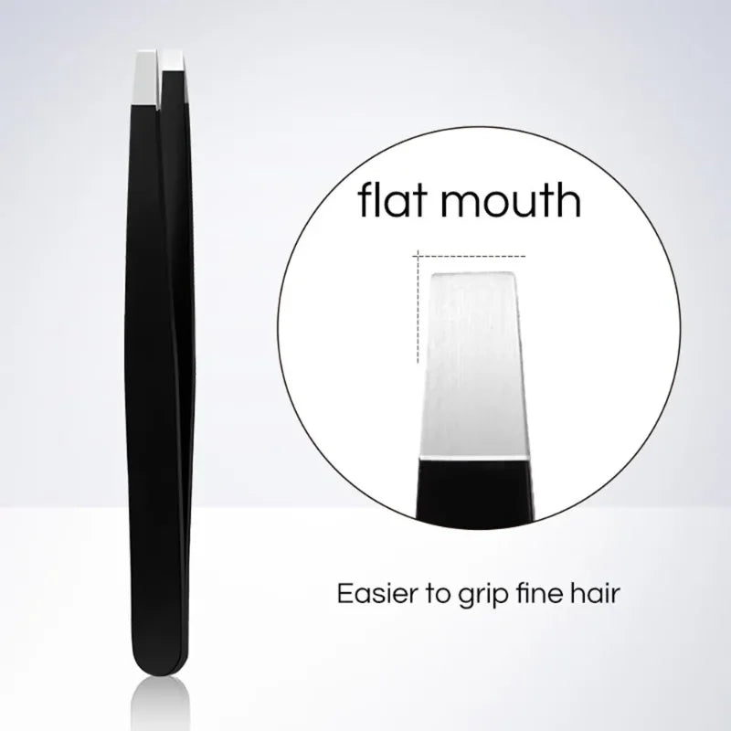 CNK  Wholesale  Stainless Steel Black Eyebrow Tweezer with Slant and Flat Point Beauty Tools for Eyebrows & Ingrown Hair Removal