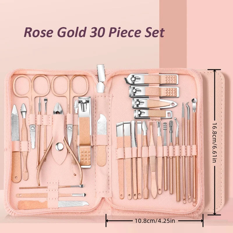 30pcs Manicure Set Portable Stainless Steel Nail Cutter Trimming Tool Beauty Pedicure Kit Finger Care Nail Clipper Scissors Set