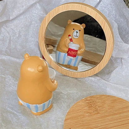 1Pc Pure Wood Cosmetic Mirror Portable Mirror Round Cosmetic Mirror Pocket Compact Mirror for Travel Accessories Beauty Tool