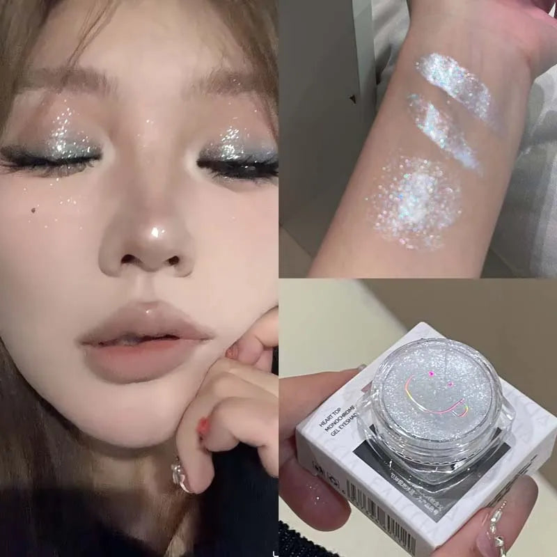 Sparkling Glitter Liquid Gel Eyeshadow Metallic Silver White Highlighter Sequins Eye Shadow Waterproof Shiny Silkworm Eye Makeup