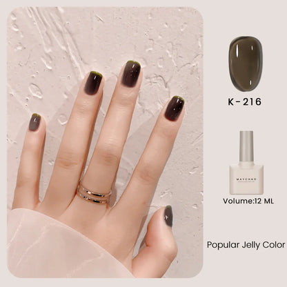 MAYCHAO 12ml Jelly Gel Nail Polish Semi Permanent Top Coat Soak Off UV LED Gel Art Nail Varnish Manicure Long Lasting Nail Gel