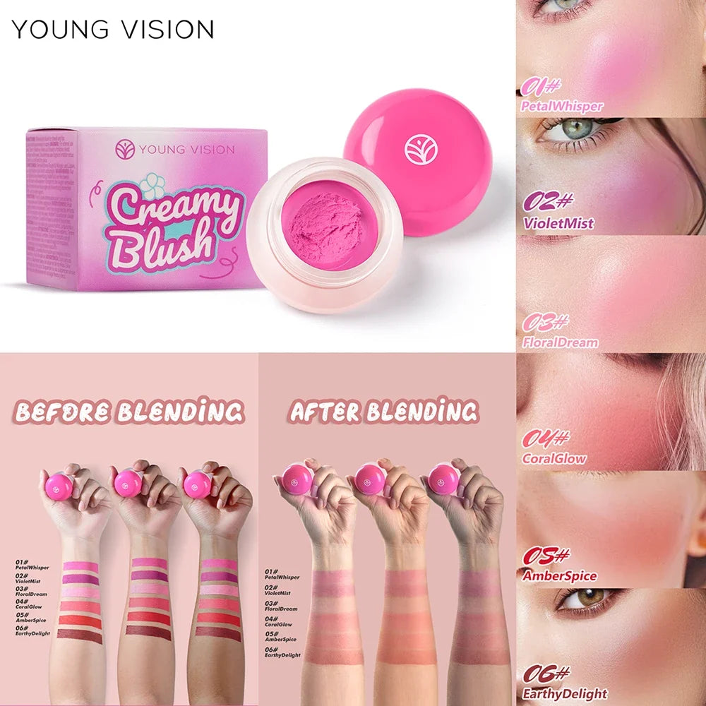 6 color optional Mousse texture powder blusher cream delicate, and has a lasting matte velvet rouge. gift A finger powder puff