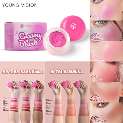 6 color optional Mousse texture powder blusher cream delicate, and has a lasting matte velvet rouge. gift A finger powder puff
