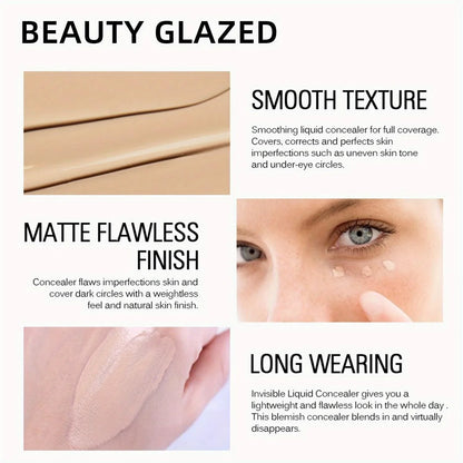 BEAUTY GLAZED 3Pcs Face Makeup Set,Matte Long lasting Waterproof Liquid Foundation+Primer+Puff