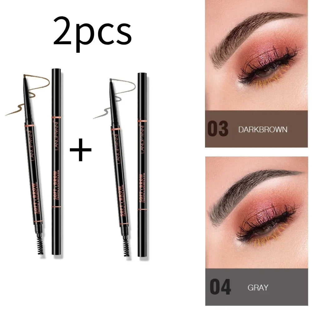 Langmanni Double headed Rotable Eyebrow Pen with a 1.5mm diameter Fine refill Waterproof Wild Eyebrow Pen and Eyebrow Brush