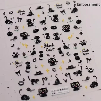Cute Cat Eye Fishbone Animals Leopard Cat Ginger Cat Kitten Exclamation Point Paw Self Adhesive Nail Art Sticker Manicure Decals