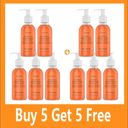 Oceaura Papaya Facial Cleanser Exfoliating Oil Control Deep Cleaning Pore Shrinking Blackhead Remover Dirt Brightening Face Wash