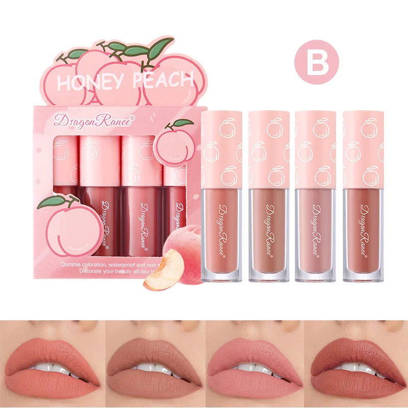 Mini Velvet Matte Lip Gloss Set, 3pc/4pcs Non-Fading, Non-Stick Cup, Long-Lasting Fruit Scented Lip Tint, Smooth and Lightweight
