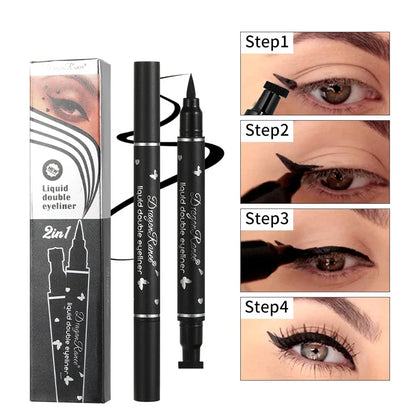 Double-Ended Stamp Eyeliner Waterproof Non-Smudge Eyeliner Liquid Pen Quick-Drying Waterproof Sweat-Proof Not Easy to Smudge Eyeliner Stamp Eyeliner Liquid