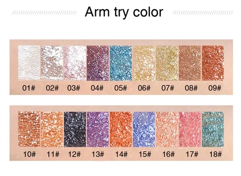 New Make Up Liquid Eyeshadow Waterproof Glitter Pigments Purple Gold Metalic Women Beauty Gel Eye Shadow Cream 18 Colors Makeup