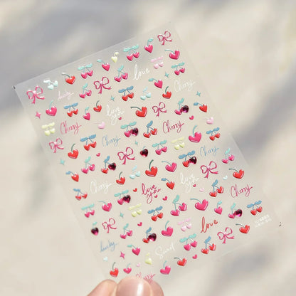 Lovely Animal Graffiti Cat Claw Rabbit Bunny Bear Dog Flower Fruit Dim Sum Candy Sunflower Adhesive 5D Nail Art Stickers Decal