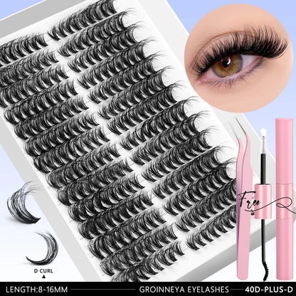GROINNEYA DIY Eyelash Extension Kit Lashes Clusters Set Mix Eyelashes Full Set With Lash Bond&Seal and Eyelash Tweezers Makeup