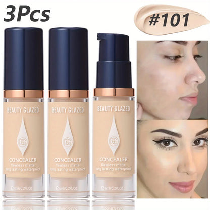3Pcs/Set Full Coverage Concealer Foundation Long Lasting Waterproof Matte Finish Dark Spots Tattoos Travel Size Cosmetics