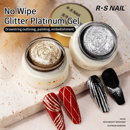 RSNAIL No Wipe Platinum Gel Nail Polish 8g Sparkle Painting Metallic Golden Silvery Liner Gel French Drawing Liner DIY Nail Art