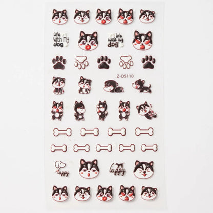 Lovely Cat Nail Decals 3D Animal Cartoon Dog Scrawl Relief Self Adhesive Nail Art Stickers Cute Puppy Kitty Y2K Nails Decoration