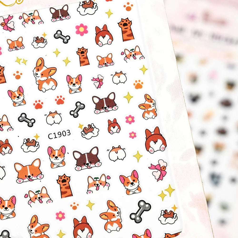 Lovely Cat Nail Decals 3D Animal Cartoon Dog Scrawl Relief Self Adhesive Nail Art Stickers Cute Puppy Kitty Y2K Nails Decoration