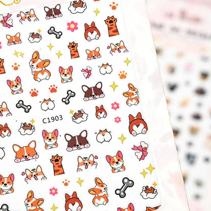 Lovely Cat Nail Decals 3D Animal Cartoon Dog Scrawl Relief Self Adhesive Nail Art Stickers Cute Puppy Kitty Y2K Nails Decoration