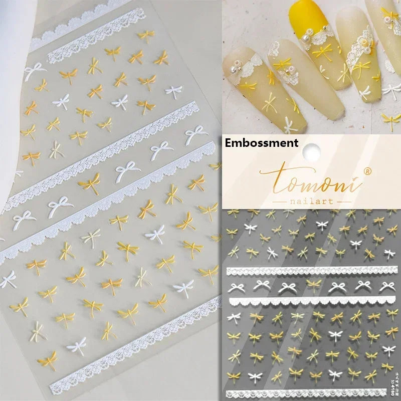 French Leopard Print Bowknot Lace Ribbon Rhinestone Pearl Bow Tie Simple White Black Nail Art Stickers Decoration Manicure Decal