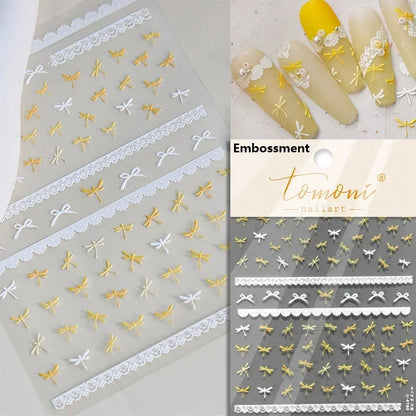 French Leopard Print Bowknot Lace Ribbon Rhinestone Pearl Bow Tie Simple White Black Nail Art Stickers Decoration Manicure Decal