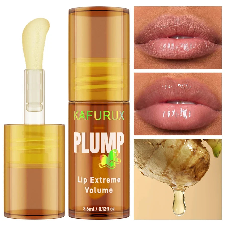 1PC Ginger Lip Balm Turmeric Lip Plumper Oil Radiant Fuller Lips for Smoother,Plumping Lip Volumizing Serum Sexy Lip Makeup
