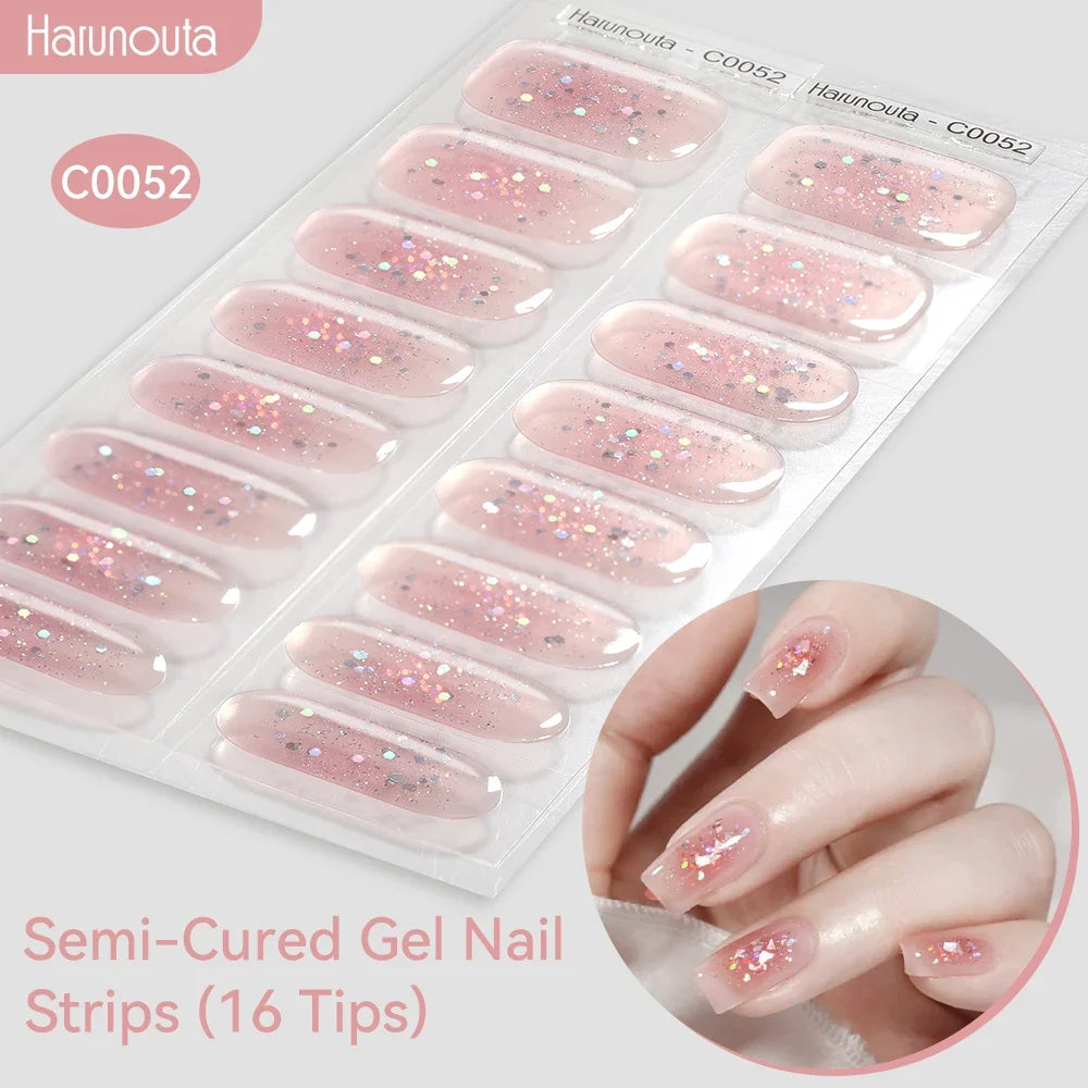 Gradient Auroras Semi Cured Gel Nail Strips Sparkly Shinning DIY Gel Polish Stickers for Nails Works with UV/LED Nail Lamps