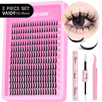 WOSHEER Lash Clusters Kit Lash Spikes Eyelash Clusters Volume Individual Lashes DIY Spiky Lash Extension Manga Clusters Eyelash