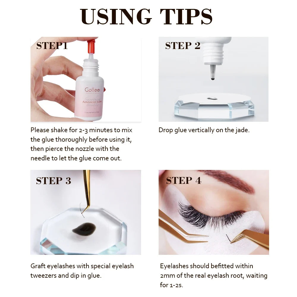 Gollee 1s Dry Eyelashes Adhesive Mixed Floral Fragrance Eyelash Extension Glue with Bonder Glue Lash Accelerator Waterproof Bond