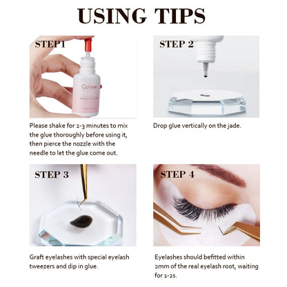 Gollee 1s Dry Eyelashes Adhesive Mixed Floral Fragrance Eyelash Extension Glue with Bonder Glue Lash Accelerator Waterproof Bond