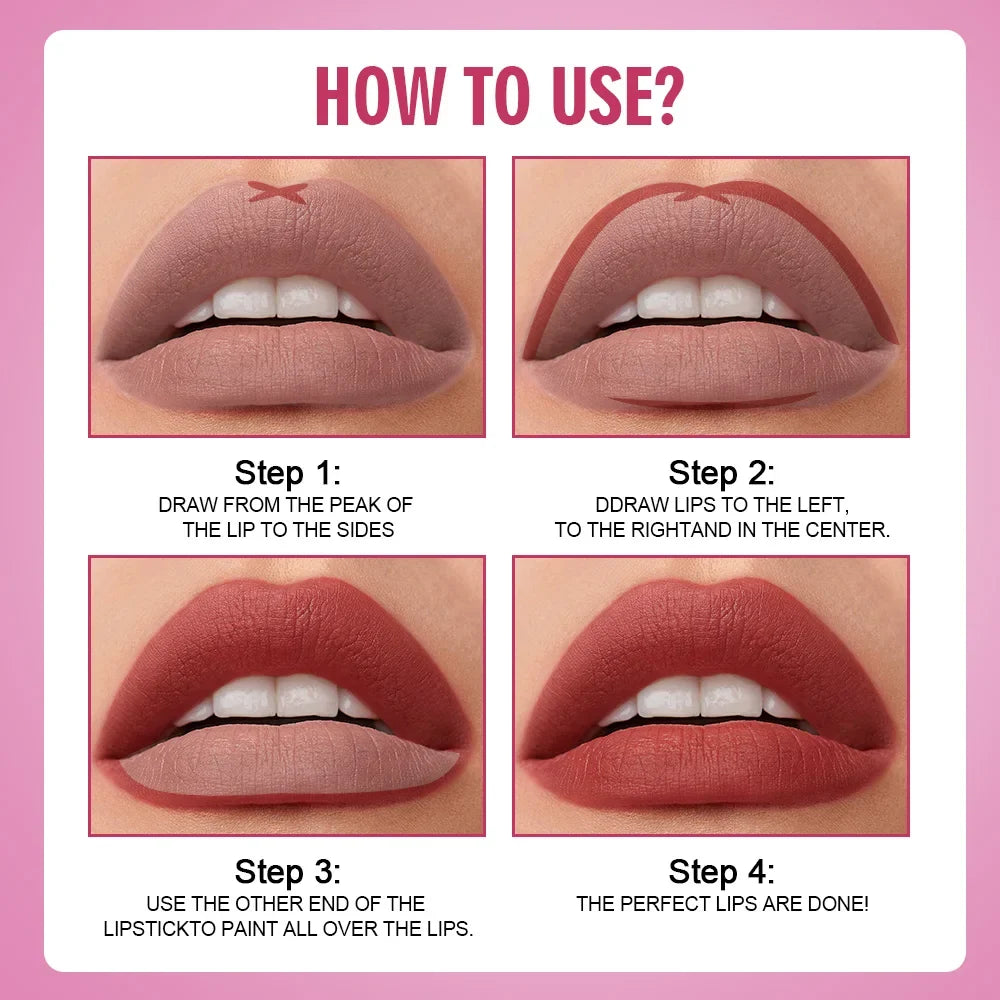 Rave Lady 2 IN 1 Matte Lipstick Lipliner Pencil 6 Color Christmas Gift Waterproof Lipstick Sexy Red Long Lasting Lipliner Makeup