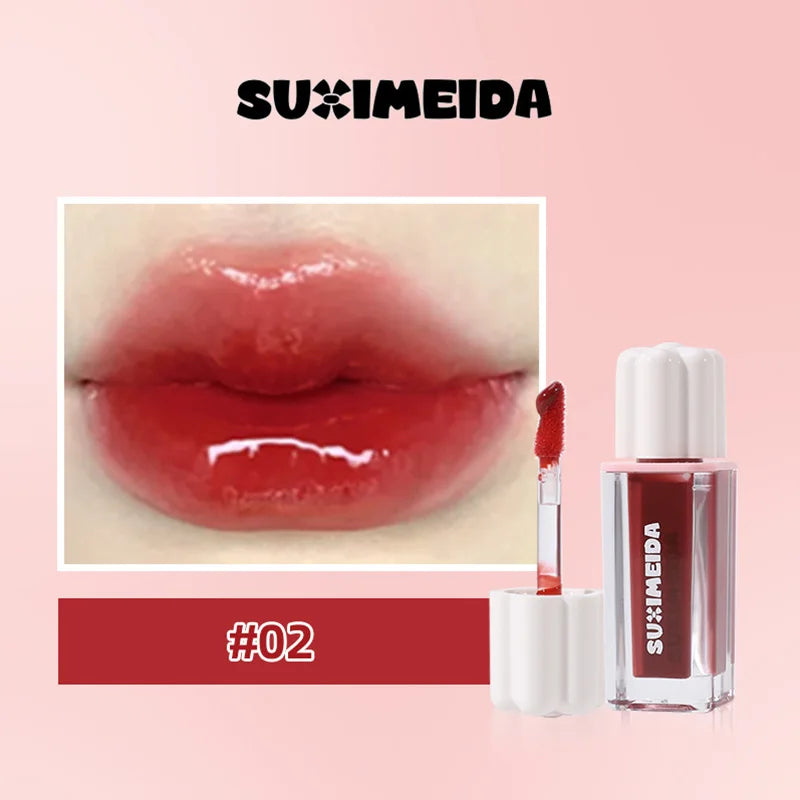 PINKCOCO Bear Doodle Mirror Lip Glaze — Long-Lasting Shiny Lip Gloss, Student-Friendly, Skin-Brightening Nude Lipstick