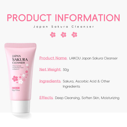 Laikou Sakura Facial Cleanser Deep Cleansing Pores Oil Control Moisturizing Brightening Face Wash Gentle For All Skin Types 50g
