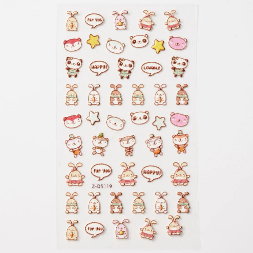 Lovely Cat Nail Decals 3D Animal Cartoon Dog Scrawl Relief Self Adhesive Nail Art Stickers Cute Puppy Kitty Y2K Nails Decoration