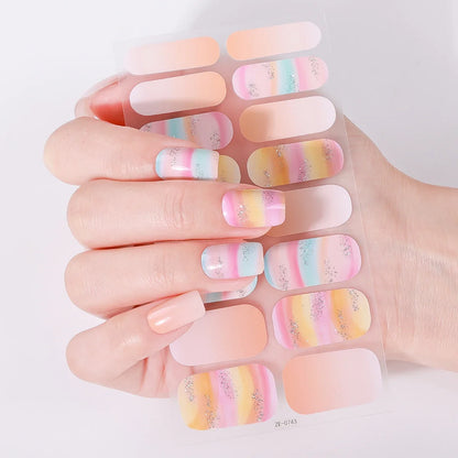 16Tips Full Cover Baking-Free Nail Polish Strips Summer Beach Coconut Tree Self-Adhesive DIY Nail Stickers Manicure Decoration