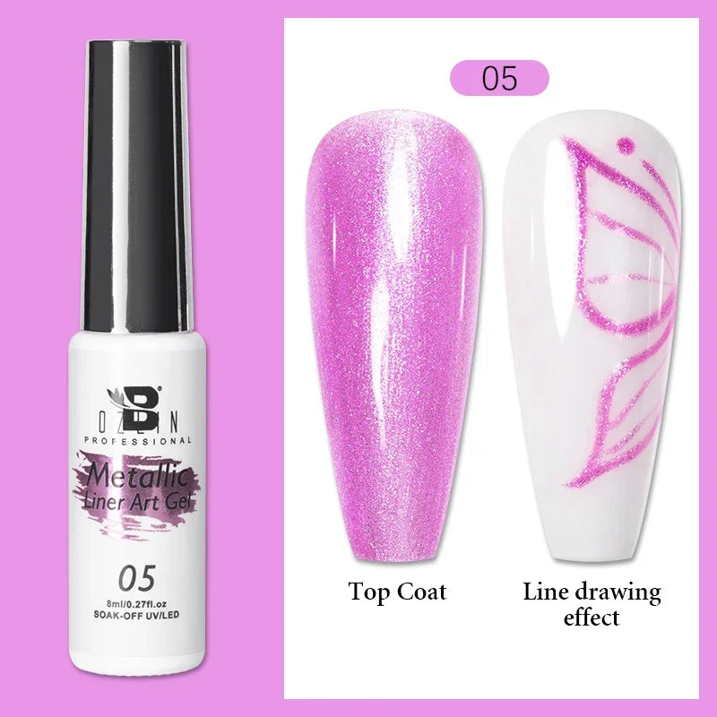 5ML Gold Silver Metallic Liner Paint Gel Polish Chrome Mirror Metal Effect Super Bright French UV LED Semi Permanent Nail Gel