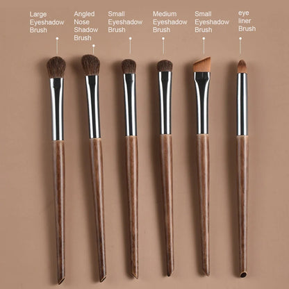 6pcs Soft Horse Hair Eye Makeup Brush Set - Complete Eyeshadow/Blending/Brow/Lip brush Tools
