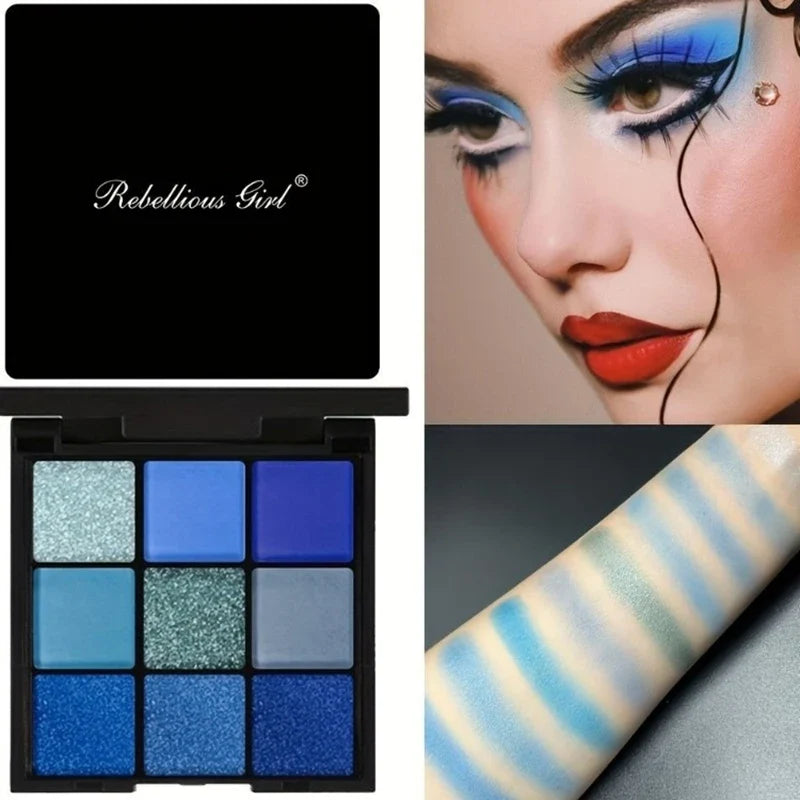 9-Color Eyeshadow Palette Mini Bright Colors Matte Metallic Shimmering Glitter Waterproof Long-Lasting Eyeshadow Makeup Set