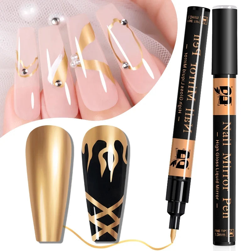 5ML Gold Silver Metallic Liner Paint Gel Polish Chrome Mirror Metal Effect Super Bright French UV LED Semi Permanent Nail Gel