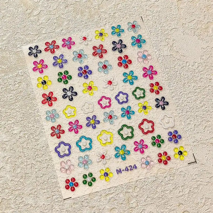 1pc Flower Nail Stickers Summer Floral Leaf Plant 5D Embossed Nail Slider Decals Self-Adhesive Nail Art Supplies Manicure Decor