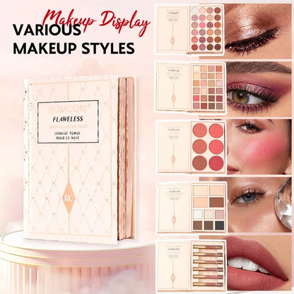 The makeup magic book contains eye shadow, lip gloss, powder blusher highlight, an ideal gift for women in holiday parties