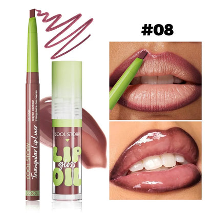 3 Pcs Lip Liner and Gloss Set 2 in 1 Lipstick with Dual-Ended and Smooth Buildable Lip Gloss for Women Lip Combo Makeup