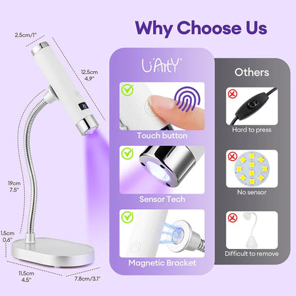 Portable Nail Dryer Light UV Nail Lamp Rechargeable Gel Nails Lamp With Flexible Hose  LED Therapy Light Nail Art Tools