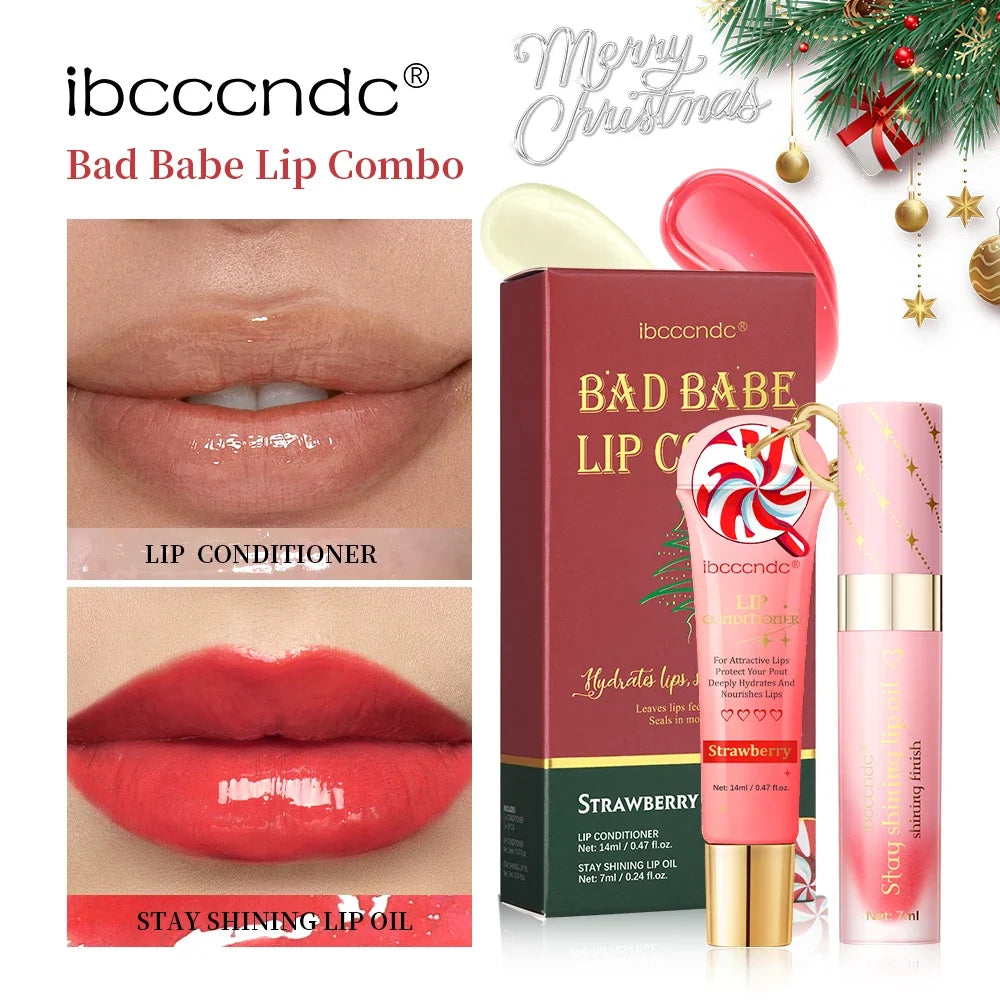 Lip Oil Lip Stain Set Glossy Clear Lip Gel Hydrating Moisturizing Long-lasting Lip Gloss Women Lips Skin Care Cosmetic Makeup