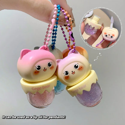 Gege Bear Cute Fruit-Flavored Lip Oil, Can be Key Pendant, Hydrating & Moisturizing Lip Balm for Lipstick Base, Reduces Lip Line