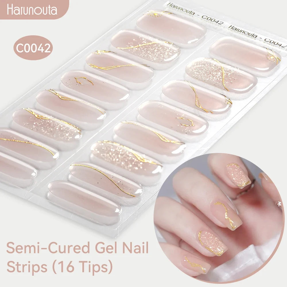 Gradient Auroras Semi Cured Gel Nail Strips Sparkly Shinning DIY Gel Polish Stickers for Nails Works with UV/LED Nail Lamps