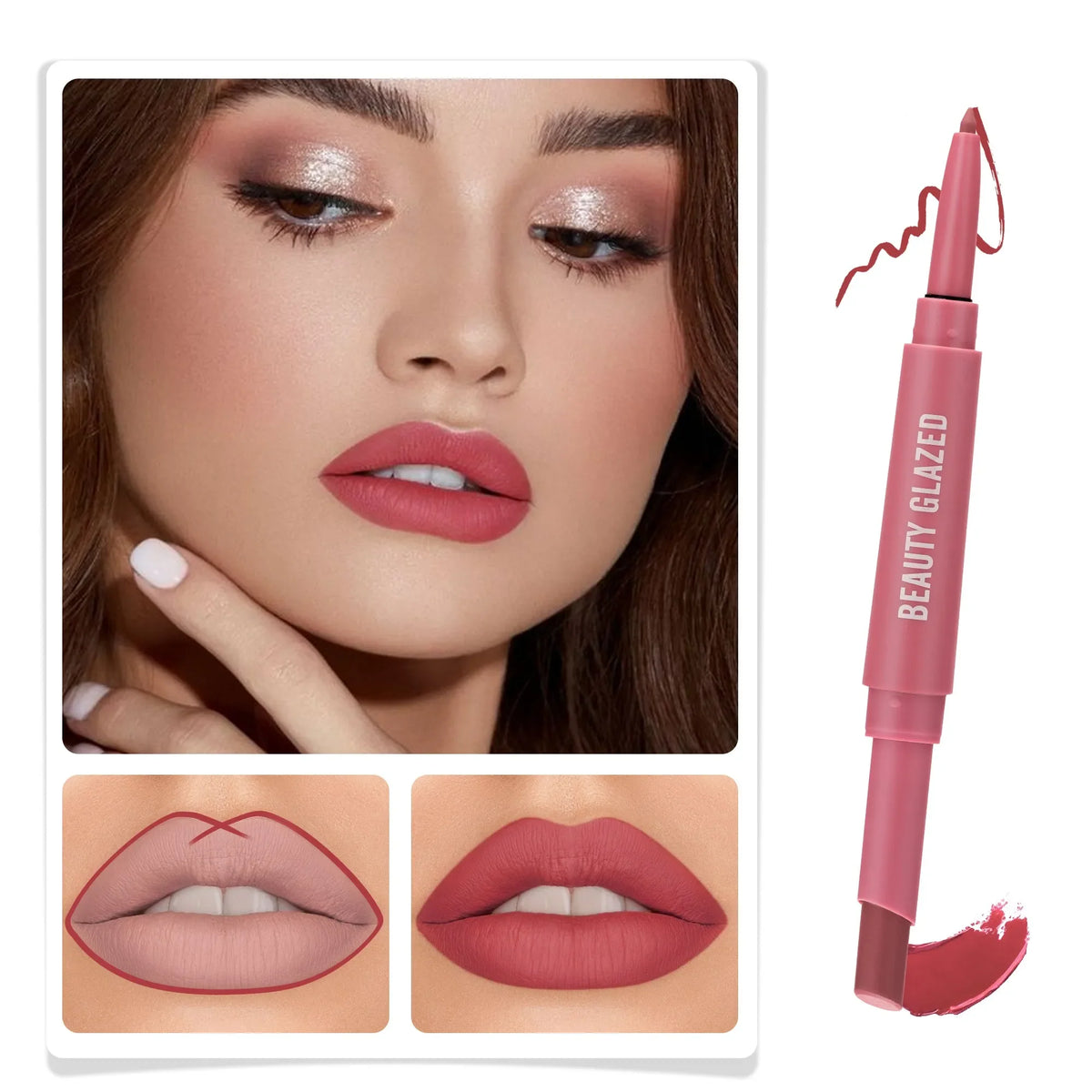Lip Liner And Lipstick Pen, 2-in-1 Double-headed Lipstick Set , Waterproof Long Lasting Matte Lipstick Gift, Suitable For Daily