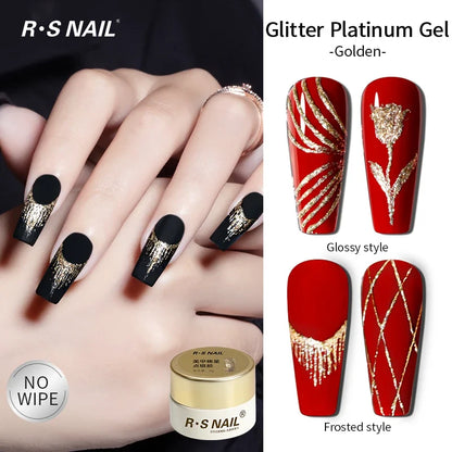 RSNAIL No Wipe Platinum Gel Nail Polish 8g Sparkle Painting Metallic Golden Silvery Liner Gel French Drawing Liner DIY Nail Art