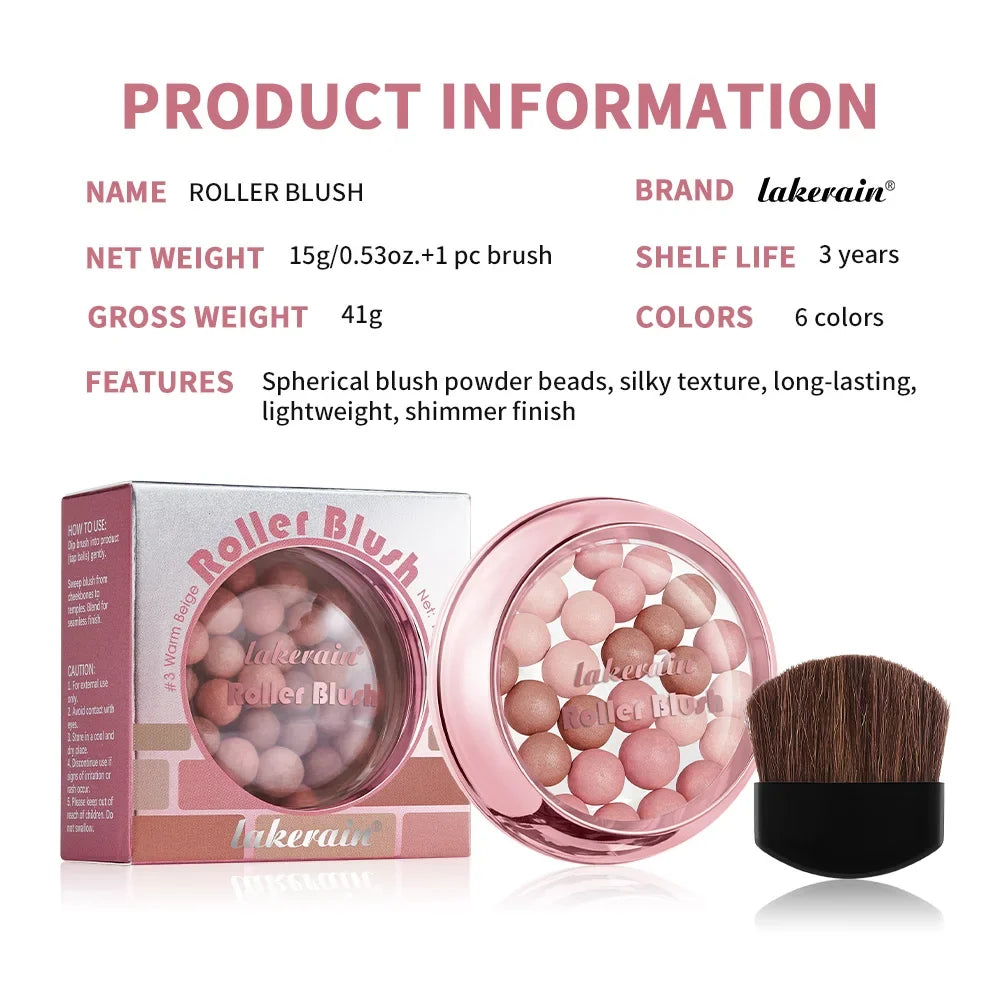 Lakerain ROLLER BLUSH Ball Blush Spherical Blush Pink Pearl Blush Delicate Brightening Female Exquisite Cosmetics