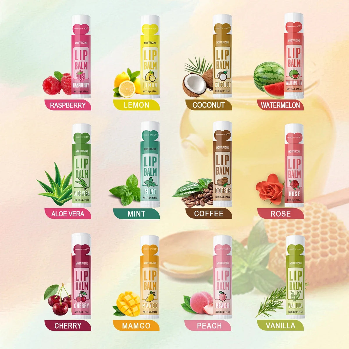 48PCS/ box Moisturizing Lip Balm set 5g12 Flower fragrance Natural fragrance moisturizing and brightening lip color holiday gift