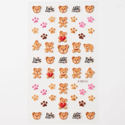 Lovely Cat Nail Decals 3D Animal Cartoon Dog Scrawl Relief Self Adhesive Nail Art Stickers Cute Puppy Kitty Y2K Nails Decoration
